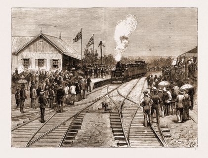 OPENING OF THE DURBAN AND PIETERMARITZBURG RAILWAY: ARRIVAL OF THE FIRST TRAIN AT PIETERMARITZBURG,