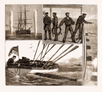 WITH THE MEDITERRANEAN FLEET, H.M.S. "MONARCH" AT GUN COTTON AND TORPEDO PRACTICE, 1881: 1.