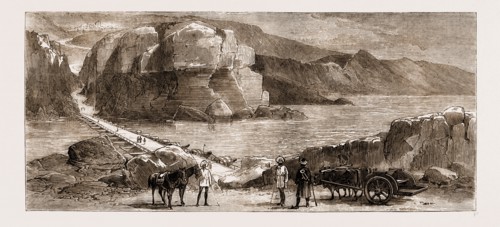 LORD LYTTON AND THE AFGHAN CAMPAIGN, 1881: BRIDGE OF BOATS ACROSS THE RIVER INDUS AT KUSHALGHAN