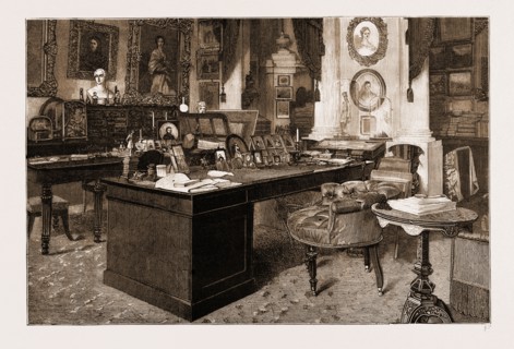 THE IMPERIAL STUDY IN THE WINTER PALACE, WHERE THE LATE CZAR ALEXANDER II. DIED, RUSSIA, 1881