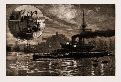 THE RECENT EARTHQUAKES AT SCIO: 1. H.M.S. "Thunderer" Leaving the Harbour at Malta for Scio. 2. H.M