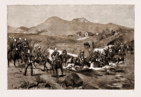 THE REVOLT IN THE TRANSVAAL, SOUTH AFRICA, 1881: MAJOR BARROW'S MOUNTED INFANTRY CROSSING THE