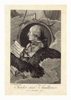 Head-and-shoulders profile portrait of French balloonist J.A.C. Charles, who made the first flight