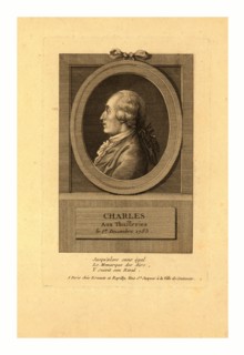 Head-and-shoulders profile portrait of French balloonist J.A.C. Charles, who made the first flight