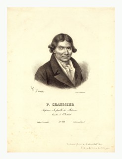 Head-and-shoulders profile portrait of French balloonist J.A.C. Charles, who made the first flight