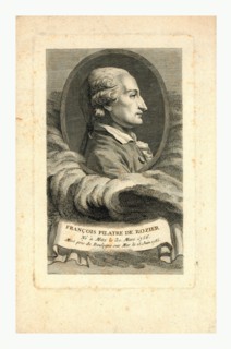 Oval head-and-shoulders profile portrait of French balloonist Jean-FranÃ§ois PilÃ¢tre de Rozier.