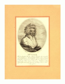 Mrs. Sage, the first English female aerial traveller, who ascended with Mr. Biggin in Mr. Lunardi's