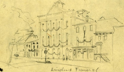 Lincoln's funeral, 1865 April, drawing on cream paper pencil, 6.0 x 10.9 cm. (sheet), 1862-1865, by