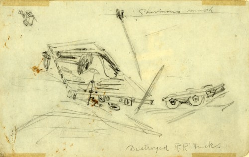 Shermans march. Destroyed R.R. Tracks, 1864 ca. November 15-December 21,, drawing, 1862-1865, by