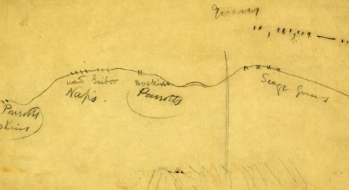 Map of Battlefield, gun and troop placement,  1860-1865, drawing, 1862-1865, by Alfred R Waud,