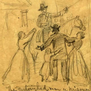 The furloughed man a prisoner, 1864 February-March, drawing, 1862-1865, by Alfred R Waud,
