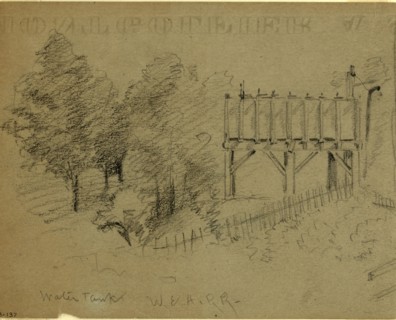 Water Tank, W.& A.R.R, 1860-1865, drawing, 1862-1865, by Alfred R Waud, 1828-1891, an american