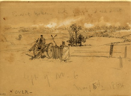 Left of No. 6, May 5th, 1864, drawing, 1862-1865, by Alfred R Waud, 1828-1891, an american artist