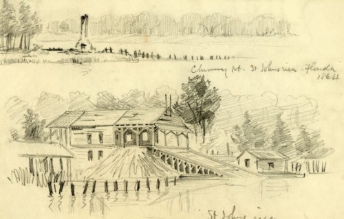 Chimney Pt. St. Johns river, Florida, 1864 and St Johns river, 1864, drawing, 1862-1865, by Alfred