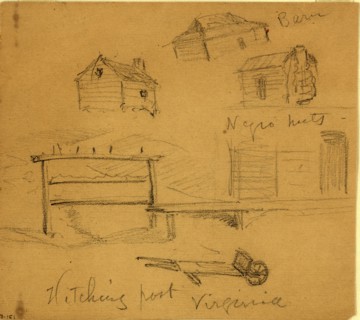 Hitching post, Virginia, 1860-1865, drawing, 1862-1865, by Alfred R Waud, 1828-1891, an american
