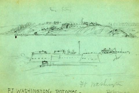 Ft. Washington, Potomac, 1860-1865, drawing, 1862-1865, by Alfred R Waud, 1828-1891, an american