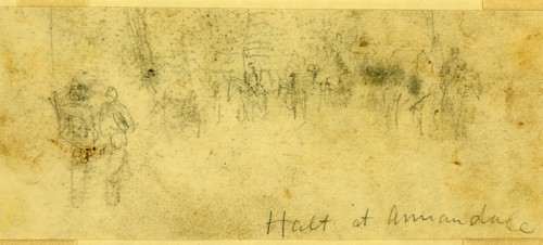 Halt at Annandale, 1863 ca. October, drawing on white paper : pencil ; 7.1 x 17.5 cm. (sheet),