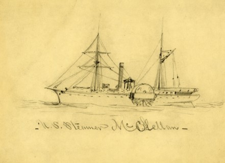 U.S. Steamer McClellan, between 1860 and 1865, drawing on cream paper : pencil ; 12.5 x 17.6 cm.
