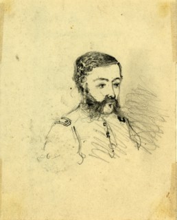 Bust portrait of an officer, between 1860 and 1865, drawing on cream paper, pencil, 10.4 x 8.3 cm.