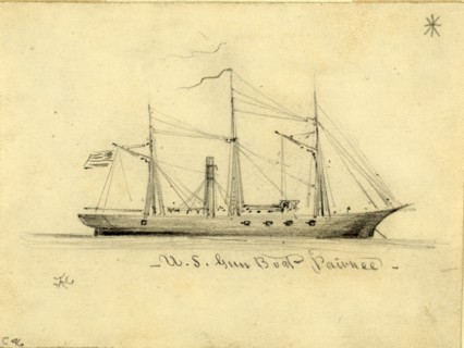 U.S. Gun Boat Pawnee, between 1860 and 1865, drawing on white paper pencil, 7.6 x 10.3 cm (sheet),
