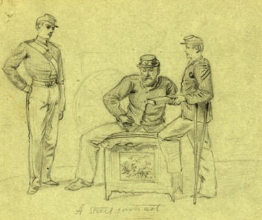 A street contrast, between 1860 and 1865, drawing on olive paper pencil, 13.4 x 16.0 cm. (sheet),