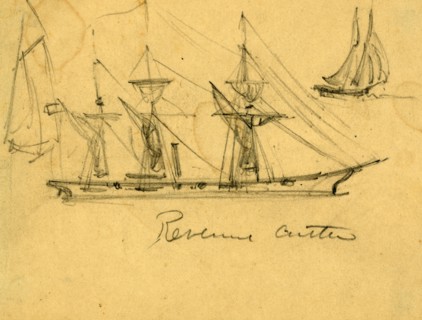 Revenue cutter, between 1860 and 1865, drawing on cream paper pencil, 8.8 x 11.8 cm. (sheet),