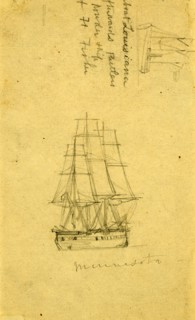 The Louisiana and Minnesota, between 1860 and 1865, drawing on cream paper pencil, 17.5 x 10.3 cm.
