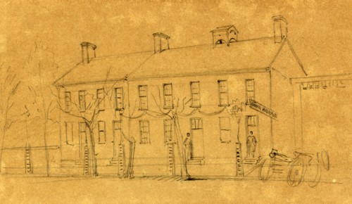 The Owen's House, Wash. D, 1865, assassination of Lincoln, drawing, 1862-1865, by Alfred R Waud,