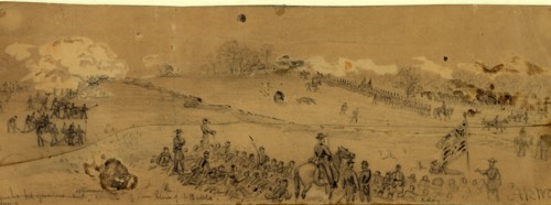 Couchs hd.quarters and afterwards center of our line of battle, 1863 May 3, drawing on tan paper