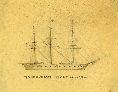 Macedonian, sloop of war, between 1860 and 1865, drawing on cream paper pencil, 11.0 x 14.2 cm.