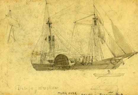 Dirijo, wrecker, between 1860 and 1865, drawing on cream paper pencil and Chinese white, 17.4 x 26