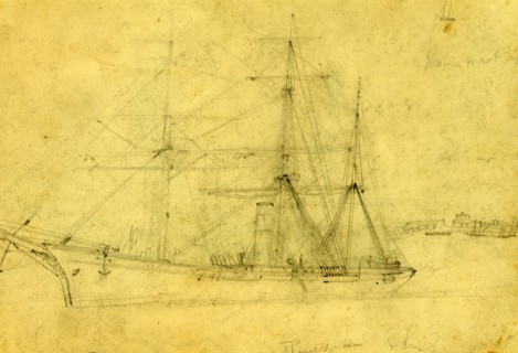 Russian ship, between 1860 and 1865, drawing on cream paper pencil, 17.4 x 26.2 cm. (sheet),