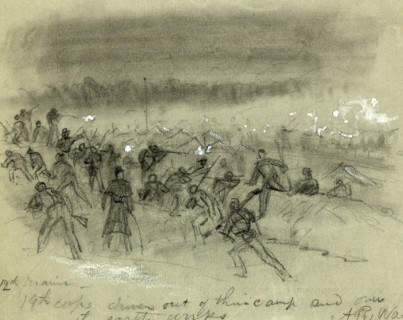 12th Maine, 19th corps driven out of their camp and over the earth works, between 1864 July and