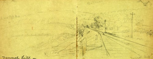 Tunnel Hill, between 1860 and 1865, drawing on olive paper pencil, 11.2 x 30.2 cm. (sheet),