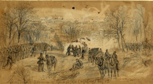 Victorious Advance of Genl. Sykes (regulars) May 1st 1863, drawing, 1862-1865, by Alfred R Waud,