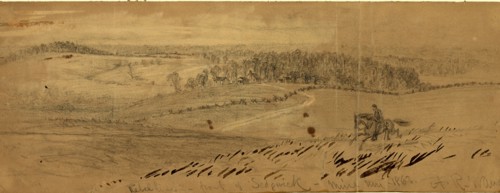 Rebel line in front of Sedgwick, Mine Run 1863, 1863 November 26-December 1, drawing on tan paper