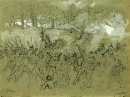 The charge of the 8th Vermont at the Battle of Winchester, 1864 September 19, drawing, 1862-1865,