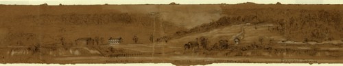 Ruined dock Saw mill Camp behind trees Battery on hill. Evansport Batteries, between 1860 and 1865,