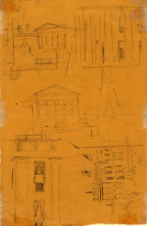 Architectural details with notation, LINCOLN, 1865 April?, drawing on yellow paper pencil, 21.5 x