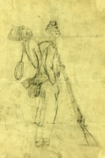 African American soldier, between 1862 and 1865, drawing on light green paper pencil and Chinese