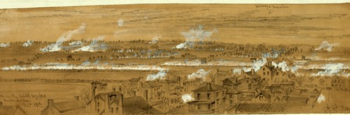 Attack on the rebel works. Fredericksburg. Dec. 13th, 1862 December 13, drawing on tan paper pencil