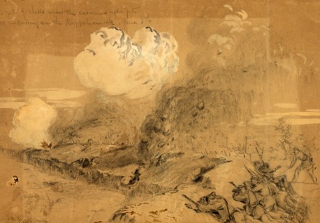 Effects of shells upon the enemies rifle pits at the crossing over the Rappahannock, June 5th, 1863