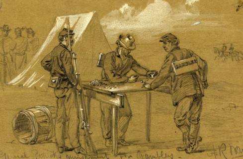 General Patricks punishment for gamblers, 1863 October, drawing on olive paper pencil and Chinese