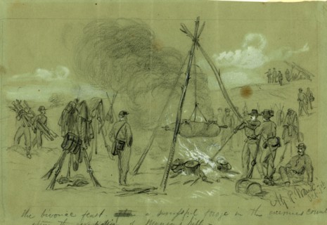 The bivouac feast after a successful forage in the enemies country after the occupation of Munson's