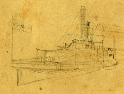 A boat, between 1860 and 1865, drawing on olive paper pencil, 9.4 x 12.2 cm. (sheet), 1862-1865, by