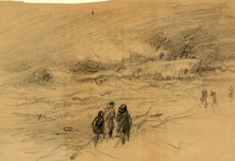 Shipwreck in a storm with figures looking on, 1860-1865, drawing, 1862-1865, by Alfred R Waud,