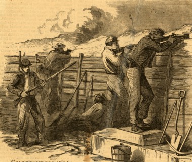 Sharpshooters 18th Corps, 1864 July, 1 print wood engraving, 14.6 x 12.6 cm. (sheet), The Alfred
