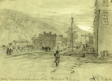 Genl. Stevensons Headqurters, Harpers Ferry, drawing, 1862-1865, by Alfred R Waud, 1828-1891, an