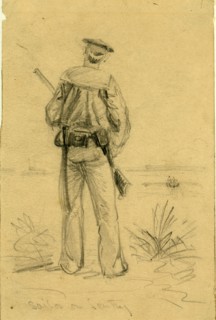 Sailor on Sentry, drawing, 1862-1865, by Alfred R Waud, 1828-1891, an american artist famous for