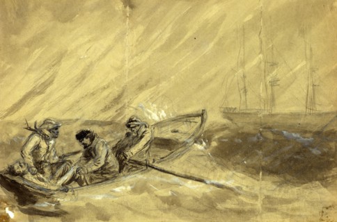 Incident in the blockade, drawing, 1862-1865, by Alfred R Waud, 1828-1891, an american artist